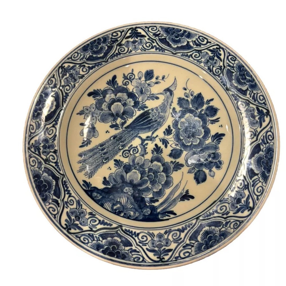 Delft Royal Blue Peacock Plate 9” Holland 1957 RARE With Original Sticker